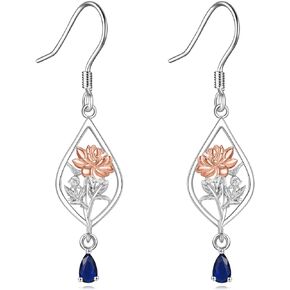 Birthflower Earrings 925 Sterling Silver Daisy/Rose Flower Drop Dangle Earrings Jewelry Gift for Women Girls