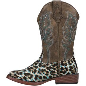 ROPER Kids Girls Glitter Leopard Square Toe Casual Boots Mid Calf - Brown