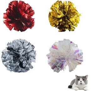 Andiker 3.54inch Mylar Cat Crinkle Balls, 4pcs Colorful and Sparkling Crinkle Ball Lightweight Easy to Carry Cat Ball Toy Interactive Cat Toys for Indoor Cats to Kill Time and Keep Fit (Single Color)