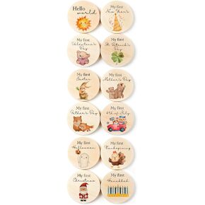 Wooden Baby Milestone Signs - Baby's First Holidays Milestone Cards - Baby Milestone Markers Photo Prop