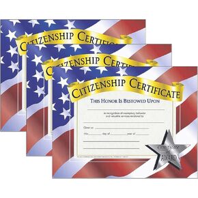 Hayes Publishing Citizenship Certificate, 30 Per Pack, 3 Packs