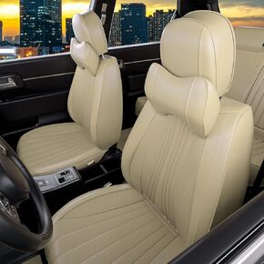 5 Pieces LB Front and Rear Car Seat Covers, Waterproof Nappa Leather Full Set Car Seat Protectors with Headrests, Universal Auto Interior Fit for Sedans SUV Pick-up Truck, Black