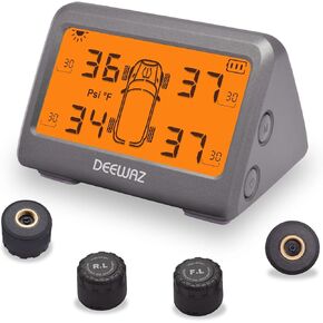 نظام مراقبة ضغط الإطارات، TPMS بالطاقة الشمسية، نظام مراقبة ضغط الإطارات مع 4 أجهزة استشعار TPMS خارجية، 0-116 رطل لكل بوصة مربعة لسيارة SUV MPV بيك اب سيدان للطرق الوعرة (برتقالي) in Kuwait