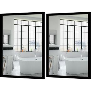 Black Large Bathroom Wall Mirror, 18x24 Mirror Set of 2 for Bathroom, Vanity