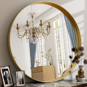 36 Inch Round Bathroom Mirror - Black Wall Mounted Circle Mirror with Metal Frame, Modern Round Hanging Mirror Suitable for Bathroom, Vanity, Entryway, Living Room