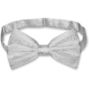 Vesuvio Napoli BOWTIE Silver Grey Paisley Color Men's Bow Tie for Tuxedo or Suit