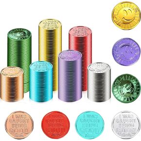 100 Pieces Behavior Tokens for Caught Being Good Incentive Coins Colorful Plastic Reward Coins Fake Coins Smile Face Toy Plastic Kindness Coins for School Classroom Behavior Incentives