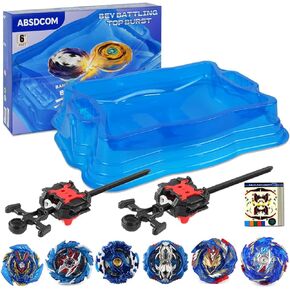 Bey Set Blades Stadium كبير، Bay Battle Blade Arena Big، Beys Burst Evolution Turbo، 6 انفجارات قمم 2 قاذفات، شفرات بليد للأولاد 8-12، لعبة شفرات Blayde مع صندوق هدايا