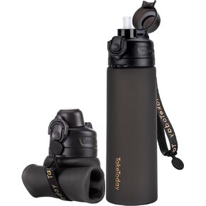 Collapsible Water Bottles 20oz, Leak Proof, BPA-Free, Foldable Silicone Travel Water Bottle with Straw Strap for Cycling, Hiking, Outdoors