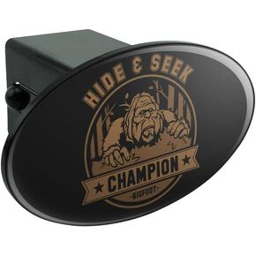 Hide and Seek Champion Bigfoot Sasquatch Funny Oval Tow Trailer Hitch Cover Plug Insert