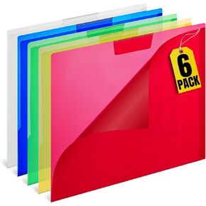 1InTheOffice Plastic File Folders with Pockets, Heavyweight Plastic File Jackets, Poly File Jacket Assorted Colors, 1-Pocket (5 Pack)