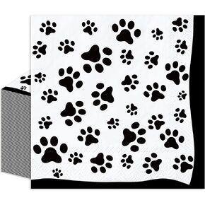 100 Sheets Paw Print Napkins White Black Cocktail Paper Napkins Cute Disposable Beverage Napkins for Dog Pet Animal Party Drink Table Decor Supplies