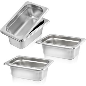 4 Pack 1/9 Size 2 1/2 Inch Deep Steem Tabel Pans, NSF Commercial 18/8 Stainless Steel Anti-jam Steam Pan, Catering Food Pan for Restaurant,Hotel