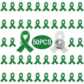 50 Pieces Green Ribbon Pins Green Awareness Lapel Brooches for Mental Health Environment Issue Liver Cancer Awareness