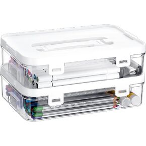BTSKY 2 Pack Clear Plastic Storage Box with Handle & Flap Lid, Portable Craft Organizers and Storage Box Art Supply Storage Organizer Multipurpose Plastic Sewing Box for Beads Pencils Sticky Notes in Saudi Arabia
