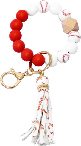 Silicone Keychain Beaded Wristlet Key Ring Bracelet,Beaded Keychain with Leather Tassel for Women… in Saudi Arabia