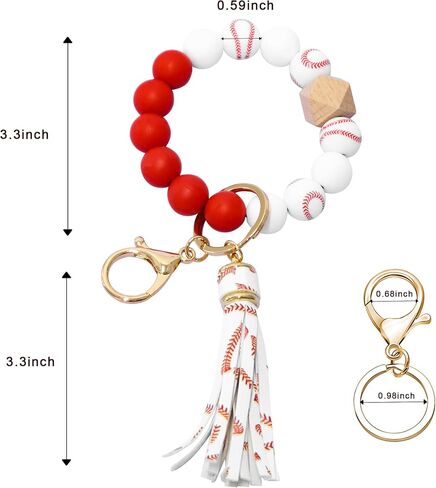 Silicone Keychain Beaded Wristlet Key Ring Bracelet,Beaded Keychain with Leather Tassel for Women… in Saudi Arabia