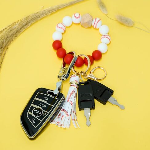 Silicone Keychain Beaded Wristlet Key Ring Bracelet,Beaded Keychain with Leather Tassel for Women… in Saudi Arabia