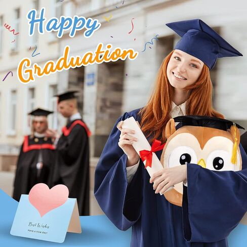 12" Graduation Owl Plush Pillow Cute Stuffed Animal with Cap Soft Sofa Cushion Stretchy Plushy Toy Decors Gifts for Kids in Saudi Arabia
