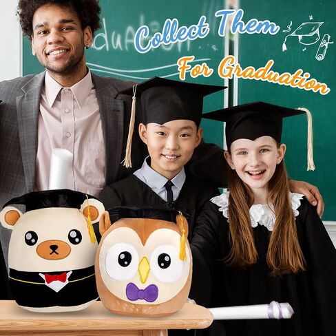12" Graduation Owl Plush Pillow Cute Stuffed Animal with Cap Soft Sofa Cushion Stretchy Plushy Toy Decors Gifts for Kids in Saudi Arabia