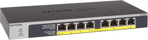 محول شبكة NETGEAR 8-Port Gigabit Ethernet PoE (GS108PP) - محور مزود بـ 8 x PoE+ @ 123W قابل للترقية، سطح المكتب/الحامل، وحماية ProSAFE مدى الحياة in Kuwait