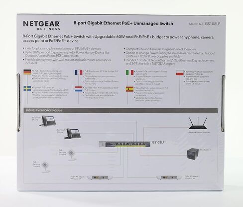 محول شبكة NETGEAR 8-Port Gigabit Ethernet PoE (GS108PP) - محور مزود بـ 8 x PoE+ @ 123W قابل للترقية، سطح المكتب/الحامل، وحماية ProSAFE مدى الحياة in Kuwait