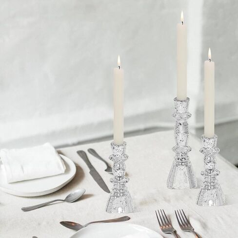 Glass Candlestick Holders Set of 3,Mercury Silver Taper Candle Holders for Table Centerpiece, Home Decorations, Wedding and Party in Saudi Arabia
