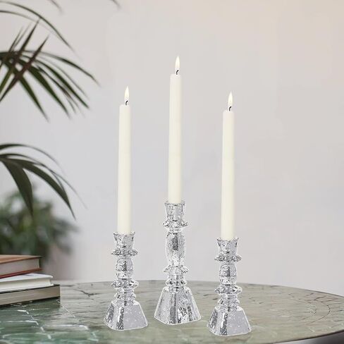 Glass Candlestick Holders Set of 3,Mercury Silver Taper Candle Holders for Table Centerpiece, Home Decorations, Wedding and Party in Saudi Arabia