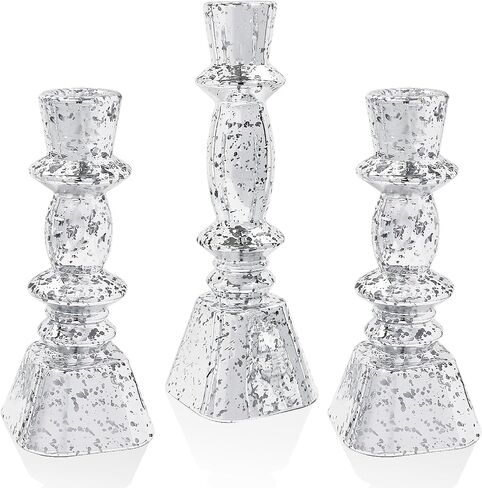Glass Candlestick Holders Set of 3,Mercury Silver Taper Candle Holders for Table Centerpiece, Home Decorations, Wedding and Party in Saudi Arabia