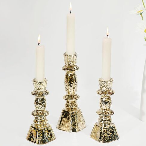 Glass Candlestick Holders Set of 3,Mercury Silver Taper Candle Holders for Table Centerpiece, Home Decorations, Wedding and Party in Saudi Arabia
