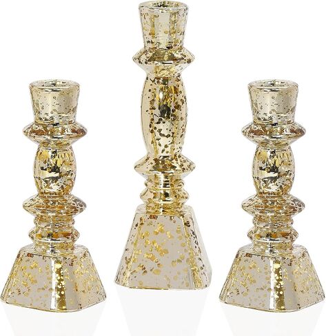 Glass Candlestick Holders Set of 3,Mercury Silver Taper Candle Holders for Table Centerpiece, Home Decorations, Wedding and Party in Saudi Arabia