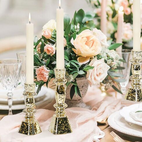 Glass Candlestick Holders Set of 3,Mercury Silver Taper Candle Holders for Table Centerpiece, Home Decorations, Wedding and Party in Saudi Arabia