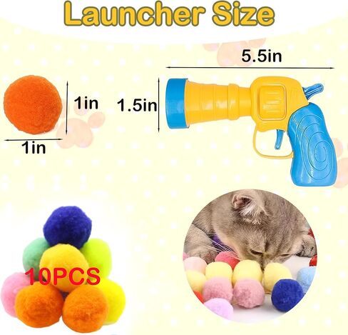 1 قاذف كرات للقطط + 10 قطع كرات لعبة للقطط مقاس 1.2 بوصة، لعبة كرة قطيفة مرنة صامتة، ألعاب تفاعلية داخلية للقطط والكلاب والحيوانات الأليفة، ومطلق الكرات للتدريب واللعب in Kuwait
