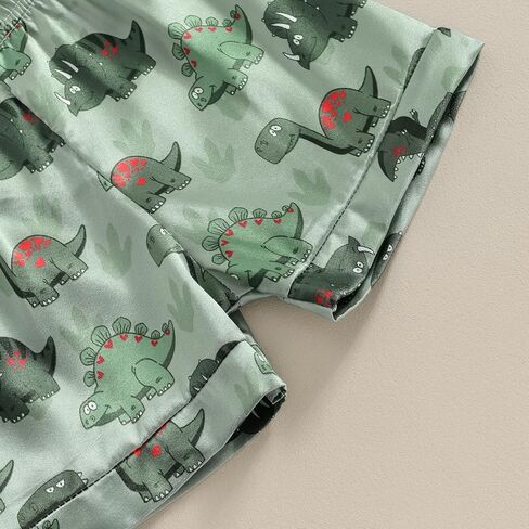 BULINGNA Kids Summer Satin Pajamas Sets Toddler Boys Dinosaur Pjs Short Sleeve Silk Nightwear Two Piece Sleepwear Loungewear in Saudi Arabia