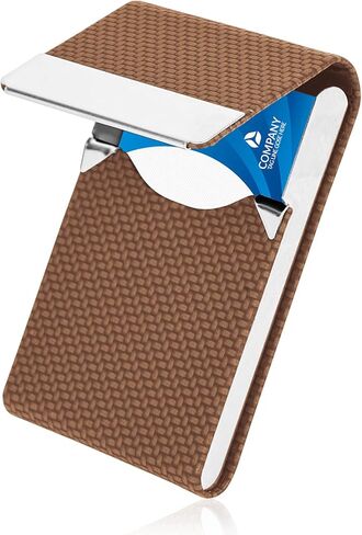 Business Card Holder, Professional PU Leather Stainless Steel Business Card Holder Case Business Card Organizer with Magnetic Clasp, Small Business Essentials Card Holder for Men Women(Pu Blue) in Kuwait