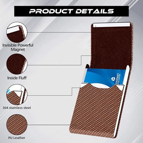 Business Card Holder, Professional PU Leather Stainless Steel Business Card Holder Case Business Card Organizer with Magnetic Clasp, Small Business Essentials Card Holder for Men Women(Pu Blue) in Kuwait