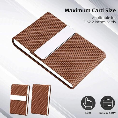 Business Card Holder, Professional PU Leather Stainless Steel Business Card Holder Case Business Card Organizer with Magnetic Clasp, Small Business Essentials Card Holder for Men Women(Pu Blue) in Kuwait