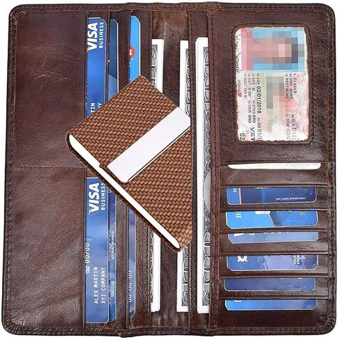 Business Card Holder, Professional PU Leather Stainless Steel Business Card Holder Case Business Card Organizer with Magnetic Clasp, Small Business Essentials Card Holder for Men Women(Pu Blue) in Kuwait