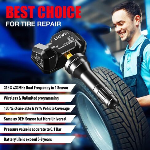 إطلاق أجهزة استشعار TPMS LTR-03، الإصدار المحدث. مستشعر LTR-01 TPMS (315 ميجا هرتز + 433 ميجا هرتز) نظام مراقبة ضغط الإطارات RF التردد المزدوج، أداة إعادة تعلم برمجة TPMS لـ ATEQ / CRT5011E، صمام مطاطي (4 عبوات) in Kuwait