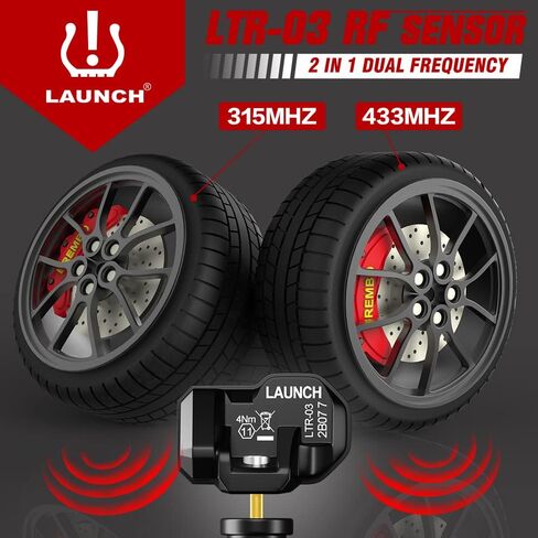 إطلاق أجهزة استشعار TPMS LTR-03، الإصدار المحدث. مستشعر LTR-01 TPMS (315 ميجا هرتز + 433 ميجا هرتز) نظام مراقبة ضغط الإطارات RF التردد المزدوج، أداة إعادة تعلم برمجة TPMS لـ ATEQ / CRT5011E، صمام مطاطي (4 عبوات) in Kuwait