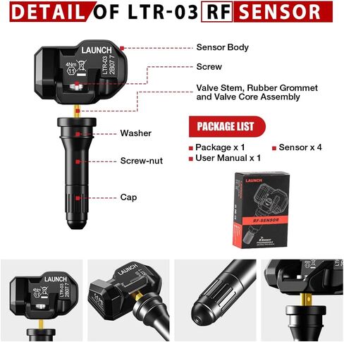 إطلاق أجهزة استشعار TPMS LTR-03، الإصدار المحدث. مستشعر LTR-01 TPMS (315 ميجا هرتز + 433 ميجا هرتز) نظام مراقبة ضغط الإطارات RF التردد المزدوج، أداة إعادة تعلم برمجة TPMS لـ ATEQ / CRT5011E، صمام مطاطي (4 عبوات) in Kuwait