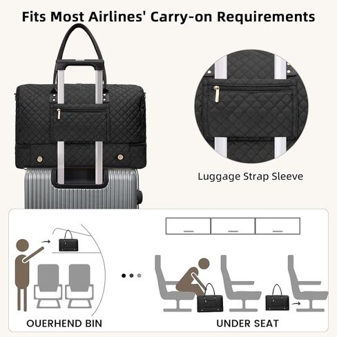 Travel Duffle Bag for Women, BAHIWOM Large Weekender Overnight Bag with Shoe Compartment and Wet Pocket, Tote Gym Bag Carry on Bag with Toiletry & Cosmetic Bag for Hospital Travel 3 Pcs Set, Black in Kuwait