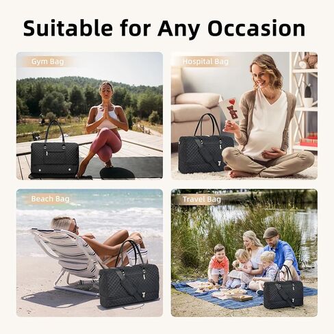 Travel Duffle Bag for Women, BAHIWOM Large Weekender Overnight Bag with Shoe Compartment and Wet Pocket, Tote Gym Bag Carry on Bag with Toiletry & Cosmetic Bag for Hospital Travel 3 Pcs Set, Black in Kuwait