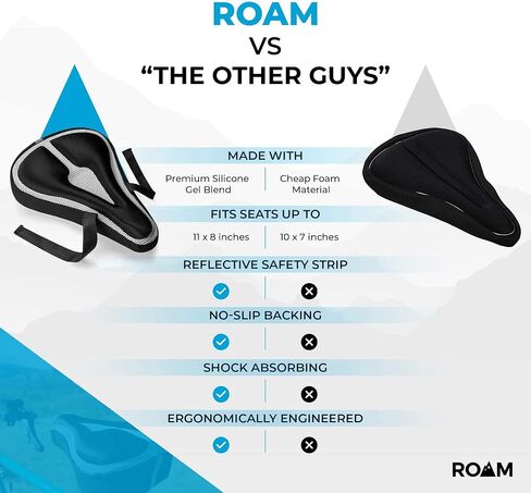 وسادة مقعد الدراجة Roam - غطاء جل مبطن مريح للدراجة، متوافق مع Peloton أو Mountain أو Road أو Cruiser أو التمرين أو الدوران أو الدراجات الثابتة - غطاء سرج للرجال والنساء البالغين in Kuwait
