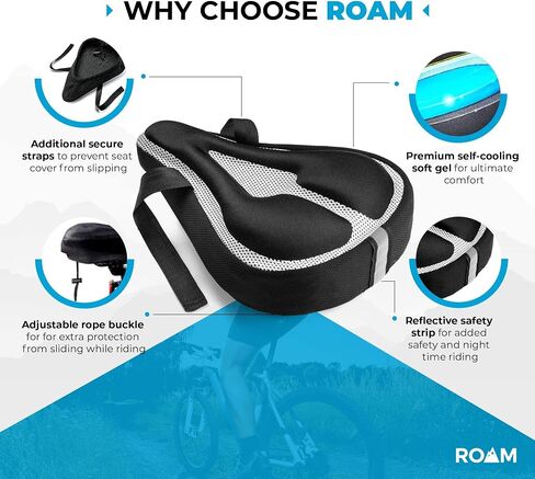 وسادة مقعد الدراجة Roam - غطاء جل مبطن مريح للدراجة، متوافق مع Peloton أو Mountain أو Road أو Cruiser أو التمرين أو الدوران أو الدراجات الثابتة - غطاء سرج للرجال والنساء البالغين in Kuwait