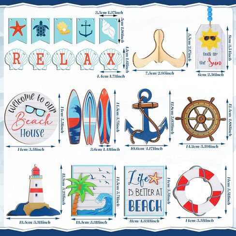 20 Pieces Summer Beach Tiered Tray Decor Set Summer Wood Sign Rustic Farmhouse Decor Coastal Beach Sign Starfish Tiered Tray Decorative Trays Signs for Kitchen Shelf Home Party Table Decorations in Saudi Arabia