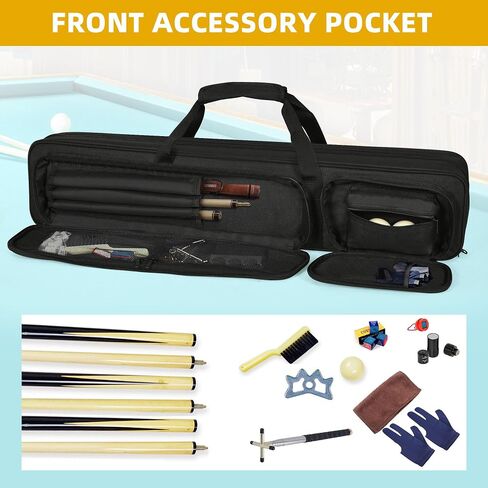 DWVO 4x5 Pool Cue Case with 1 Cue Ball, Soft Pool Stick Case with Multi-pocket for 4 Butts 5 Shafts and Billiards Accessories, Lightweight Pool Cue Bag Storage Shoulder Straps & Handle for Pool Cue in Saudi Arabia