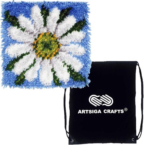 Caron Wonderart Latch Hook Kit 12 x 12 inches (Finished Size) Daisy Bundle with 1 Artsiga Crafts Project Bag (426155) in Saudi Arabia