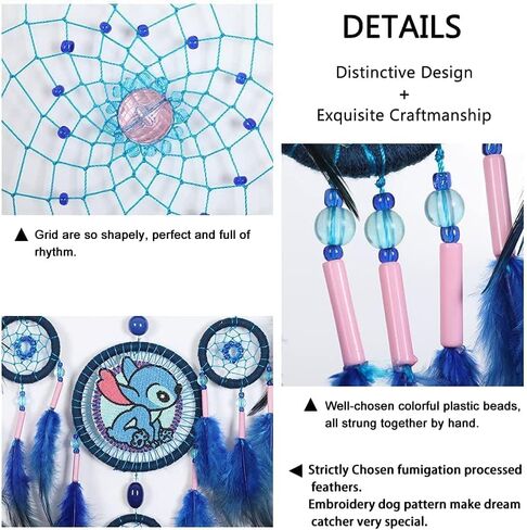 2 PCS Blue Dream Catcher Embroidery Dog Feathers, Handmade Native American Dreamcatcher for Kids Bedroom Home Decor Bohemian Wall Hanging Ornaments Wedding Party Festival Gift Dia. 7.5inch in Saudi Arabia