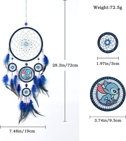 2 PCS Blue Dream Catcher Embroidery Dog Feathers, Handmade Native American Dreamcatcher for Kids Bedroom Home Decor Bohemian Wall Hanging Ornaments Wedding Party Festival Gift Dia. 7.5inch in Saudi Arabia